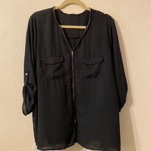 Sheer Black Zip-up Top